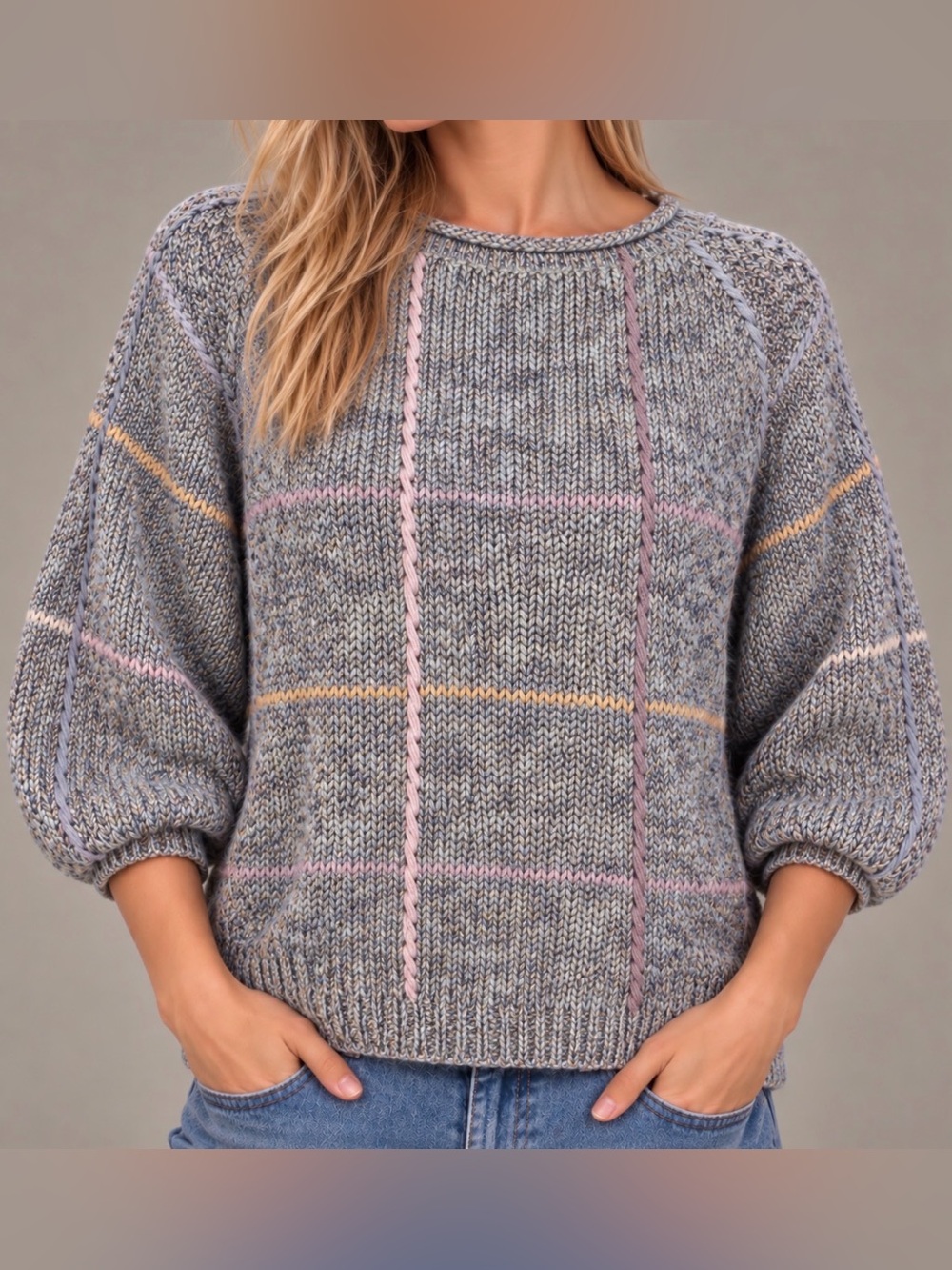 Christopher Fischer Designer Collection Heathered Gray-Blue Crewneck Sweater M/L